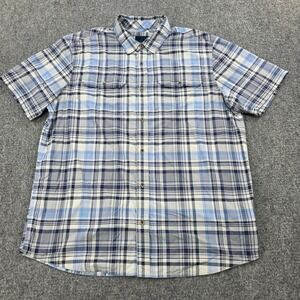Prana Mens Blue Plaid Short Sleeve Button‎ Up Shirt Relaxed Fit Size Large